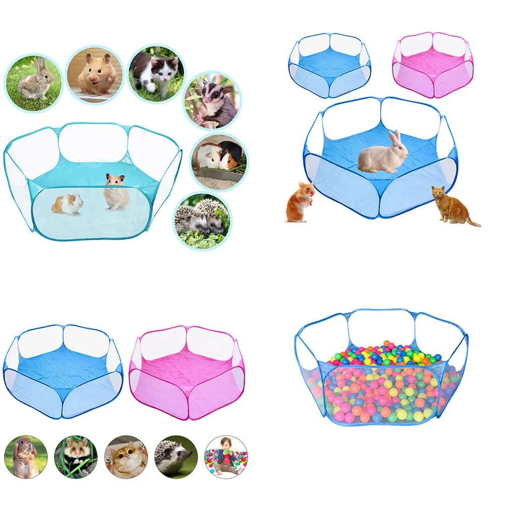 US Small Animal Cage Tent Breathable Transparent Pet Playpen Portable Yard Fence