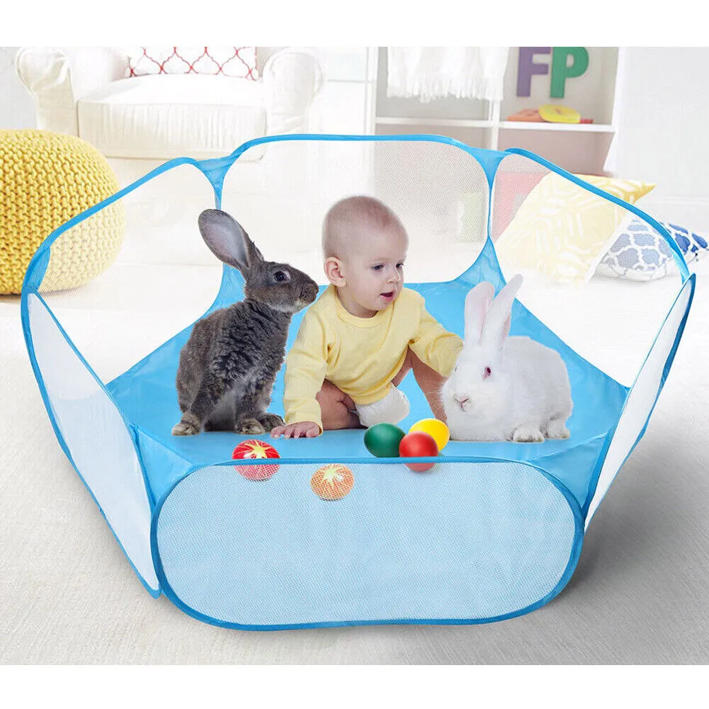 US Small Animal Cage Tent Breathable Transparent Pet Playpen Portable Yard Fence