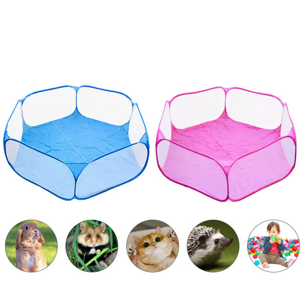 US Small Animal Cage Tent Breathable Transparent Pet Playpen Portable Yard Fence
