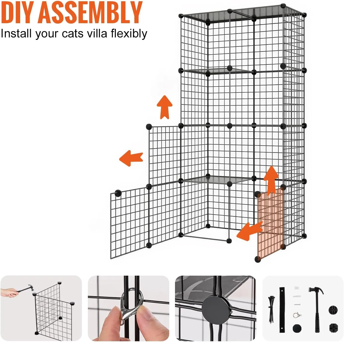 VEVOR Large 4-Tier Cat Cage, 54 x 41 x 69, Detachable Metal Wire Cat Enclosure, with 5 Front Doors Hammock Ramp ladders, Indoor & Outdoor Crate Exercise Place Ideal for Kitty, Small Animals, Black