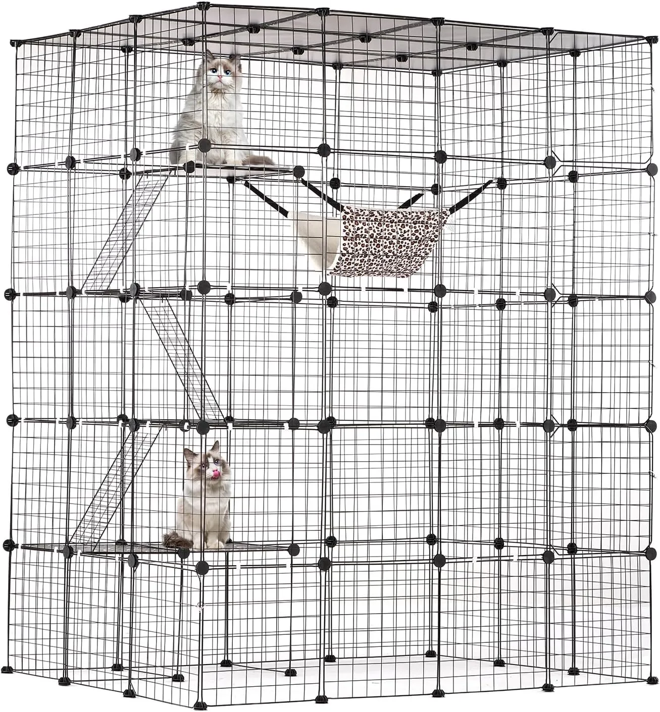 VEVOR Large 4-Tier Cat Cage, 54 x 41 x 69, Detachable Metal Wire Cat Enclosure, with 5 Front Doors Hammock Ramp ladders, Indoor & Outdoor Crate Exercise Place Ideal for Kitty, Small Animals, Black