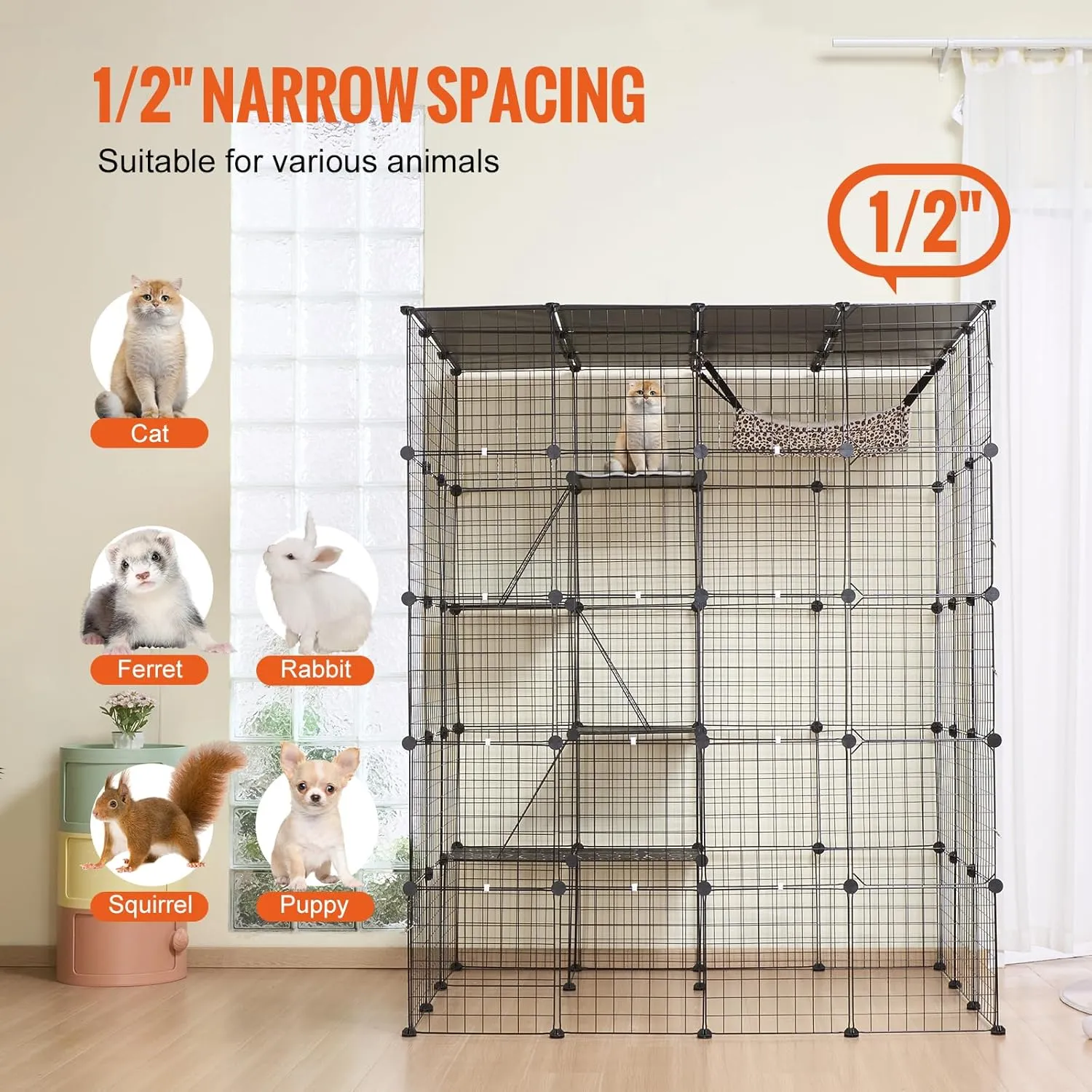VEVOR Large 4-Tier Cat Cage, 54 x 41 x 69, Detachable Metal Wire Cat Enclosure, with 5 Front Doors Hammock Ramp ladders, Indoor & Outdoor Crate Exercise Place Ideal for Kitty, Small Animals, Black