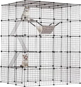 VEVOR Large 4-Tier Cat Cage, 54 x 41 x 69, Detachable Metal Wire Cat Enclosure, with 5 Front Doors Hammock Ramp ladders, Indoor & Outdoor Crate Exercise Place Ideal for Kitty, Small Animals, Black