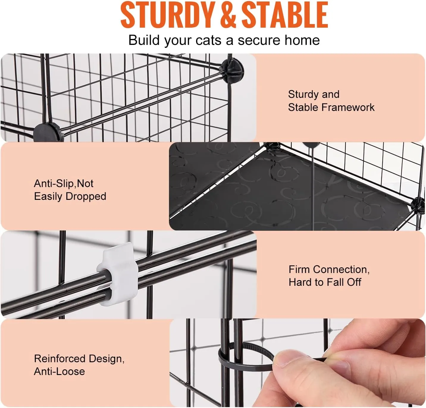 VEVOR Large 4-Tier Cat Cage, 54 x 41 x 69, Detachable Metal Wire Cat Enclosure, with 5 Front Doors Hammock Ramp ladders, Indoor & Outdoor Crate Exercise Place Ideal for Kitty, Small Animals, Black