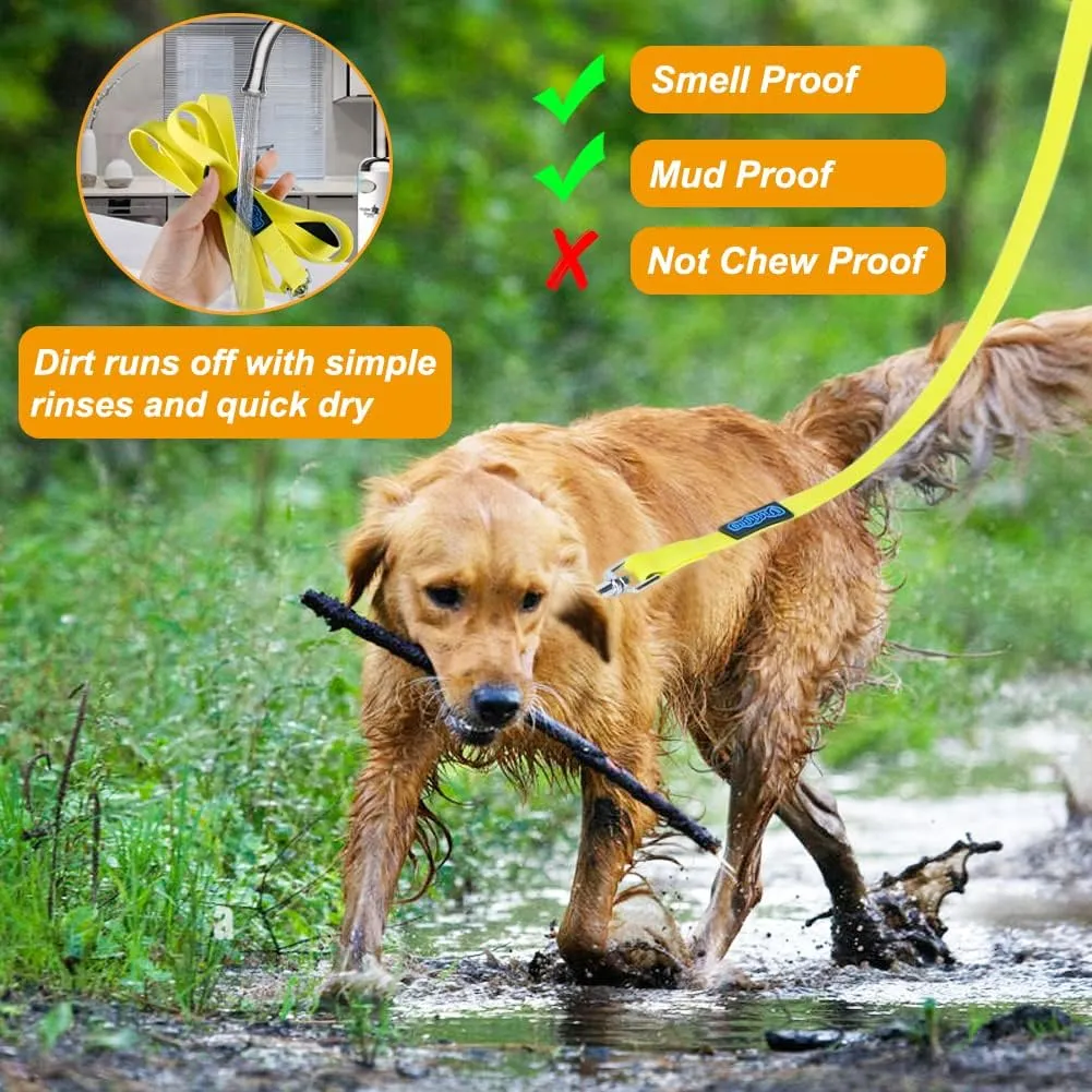 Vivifying Long Dog Leash, 20ft Waterproof Dog Training Leash for Outside, Durable PVC Long Line Lead with Padded Handle for Recall Training, Hiking, Swimming, Beach and Lake (Yellow)