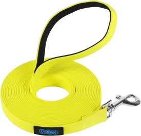 Vivifying Long Dog Leash, 20ft Waterproof Dog Training Leash for Outside, Durable PVC Long Line Lead with Padded Handle for Recall Training, Hiking, Swimming, Beach and Lake (Yellow)