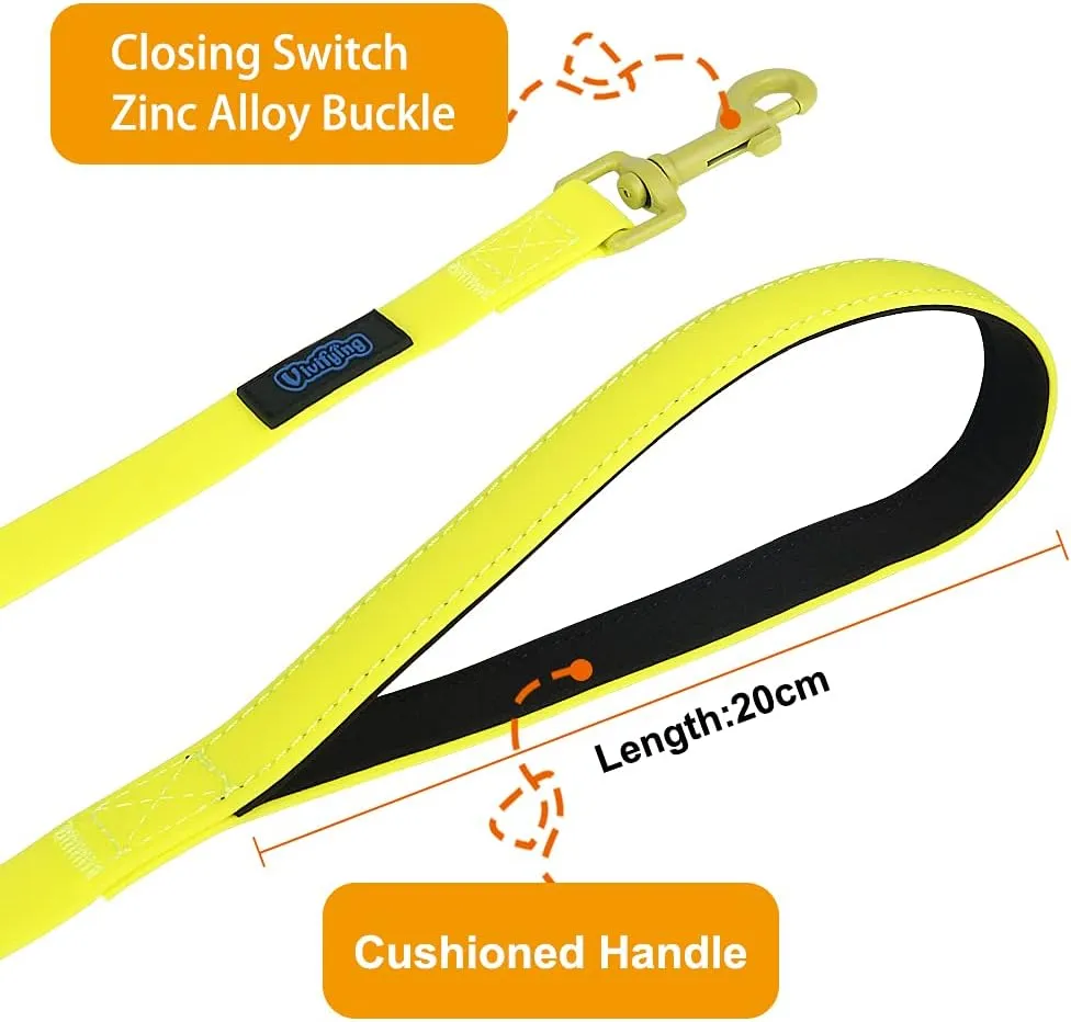 Vivifying Long Dog Leash, 20ft Waterproof Dog Training Leash for Outside, Durable PVC Long Line Lead with Padded Handle for Recall Training, Hiking, Swimming, Beach and Lake (Yellow)