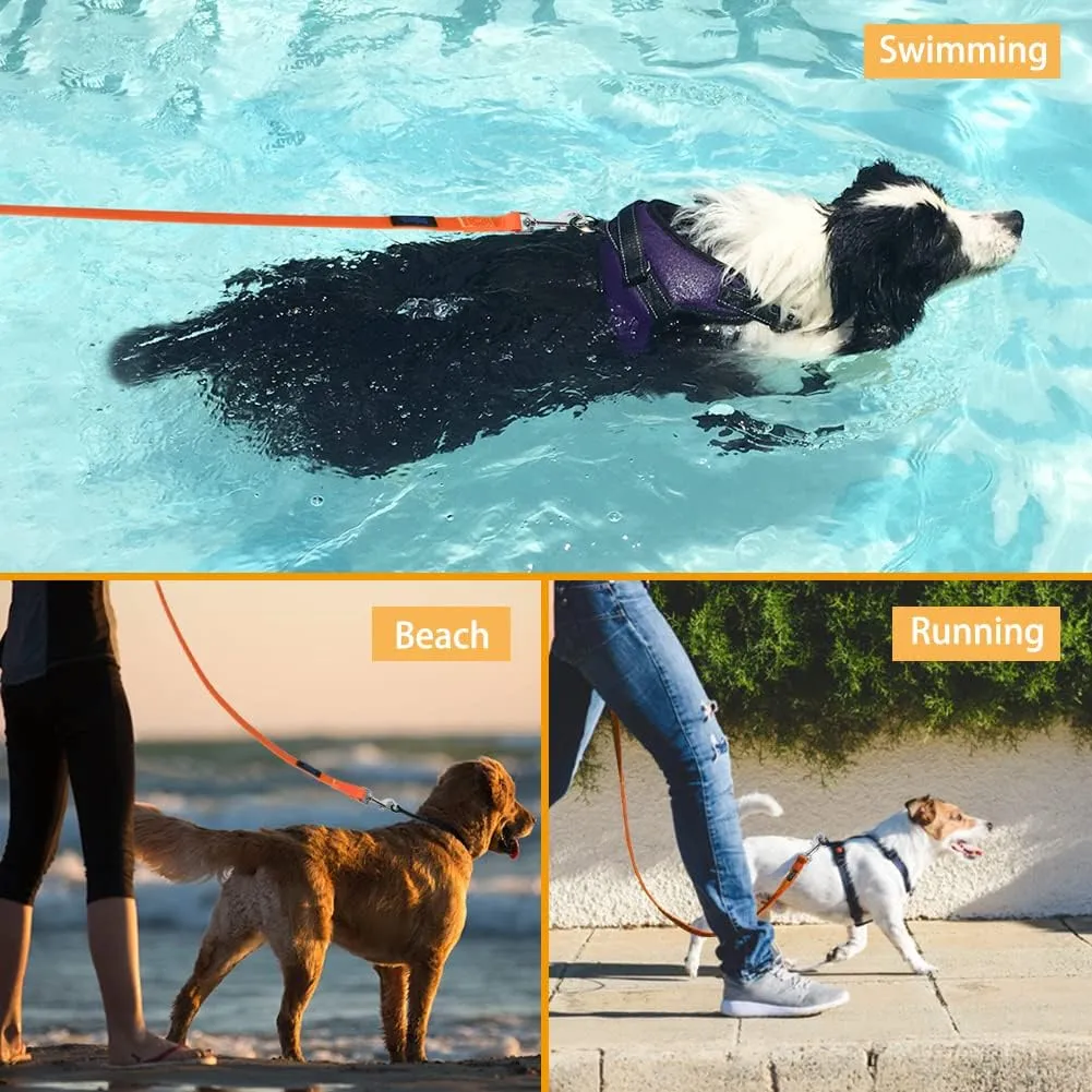 Vivifying Waterproof Long Dog Leash, 20ft Dog Training Leash for Outside, Durable PVC Long Line Lead with Padded Handle for Recall Training, Hiking, Swimming, Beach and Lake (Orange)