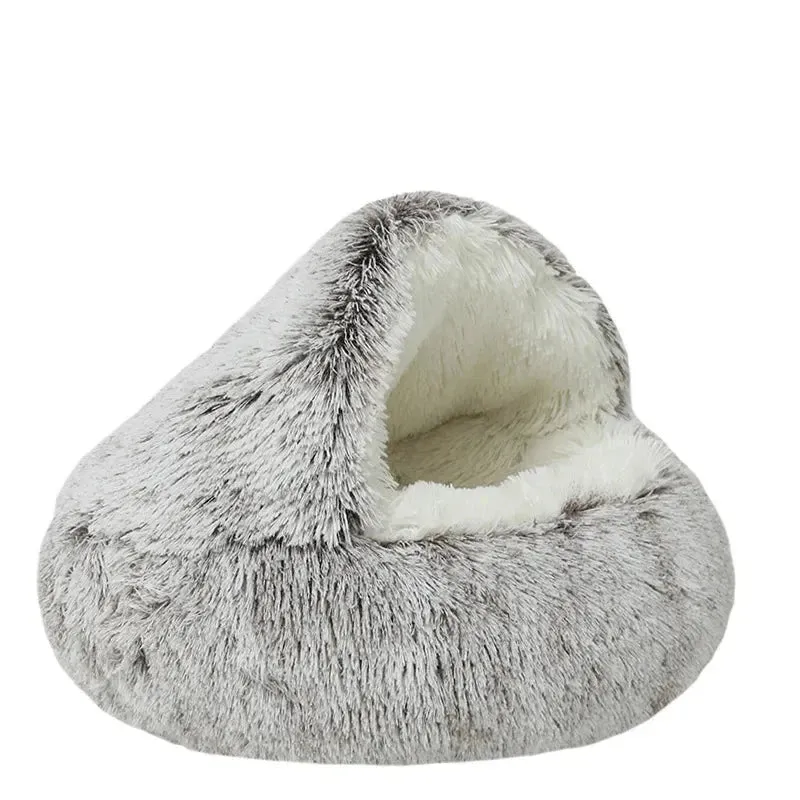 Winter Plush Pet Cat Bed - 2-in-1 Warm Cat Basket & Sleeping Bag Nest for Small Dogs & Cats