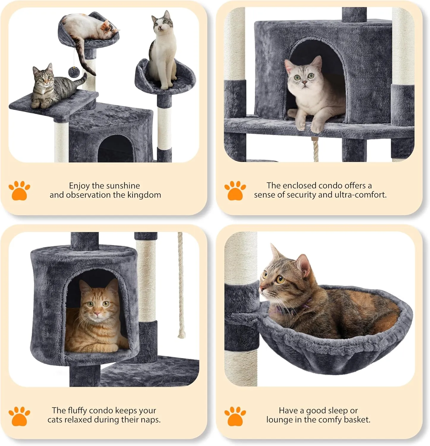 Yaheetech Multi-Level Cat Trees Cat Towers 79in Cat Tree for Indoor Cats with Sisal-Covered Scratching Posts, Plush Perches and Stable Condo for Kittens, Cats and Pets, Dark Gray