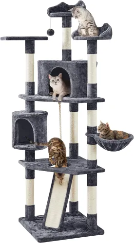 Yaheetech Multi-Level Cat Trees Cat Towers 79in Cat Tree for Indoor Cats with Sisal-Covered Scratching Posts, Plush Perches and Stable Condo for Kittens, Cats and Pets, Dark Gray