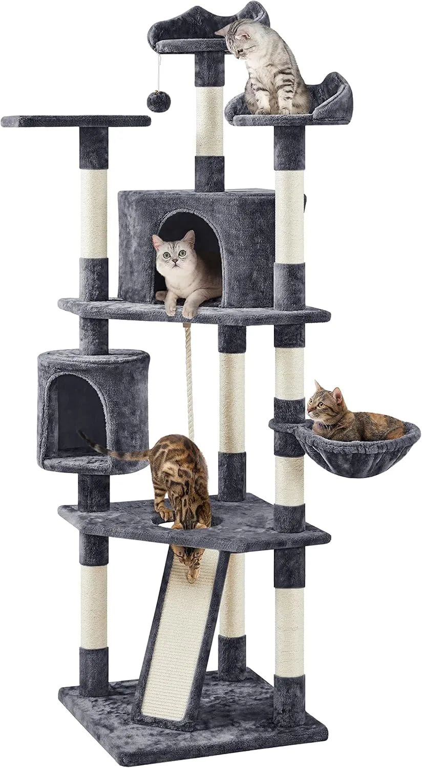 Yaheetech Multi-Level Cat Trees Cat Towers 79in Cat Tree for Indoor Cats with Sisal-Covered Scratching Posts, Plush Perches and Stable Condo for Kittens, Cats and Pets, Dark Gray